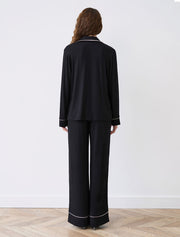 Button-Up Long Sleeve Pajama Set with Pants, Black