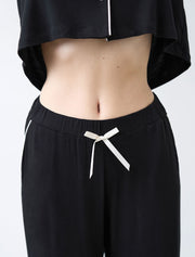 Button-Up Long Sleeve Pajama Set with Pants, Black