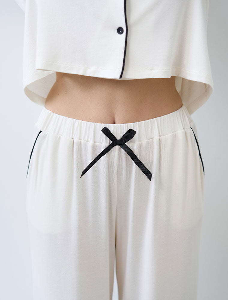 Button-Up Long Sleeve Pajama Set with Pants, Ivory