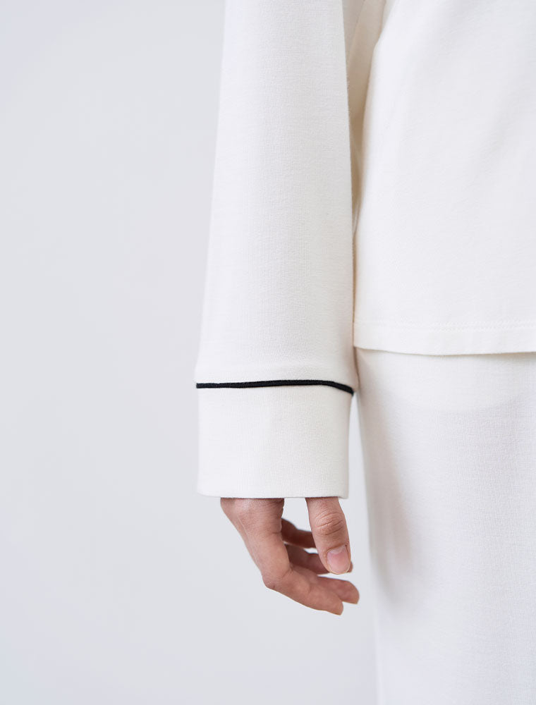 Button-Up Long Sleeve Pajama Set with Pants, Ivory