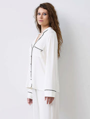 Button-Up Long Sleeve Pajama Set with Pants, Ivory