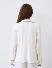 Button-Up Long Sleeve Pajama Set with Pants, Ivory