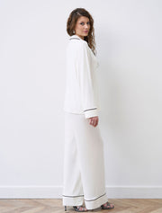 Button-Up Long Sleeve Pajama Set with Pants, Ivory