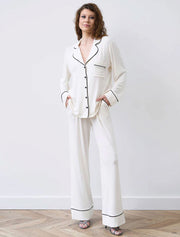 Button-Up Long Sleeve Pajama Set with Pants, Ivory