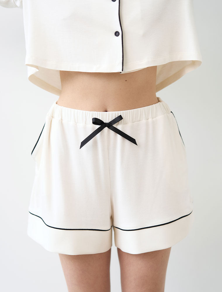 Button-Up Short Sleeve Pajama Set with Shorts, Ivory