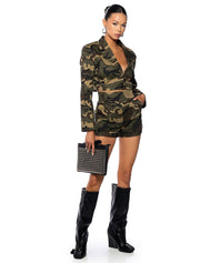 High Waist Camo Print Shorts, Green