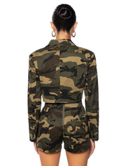 High Waist Camo Print Shorts, Green