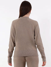 Cashmere Fringed V Neck Sweater, Beige