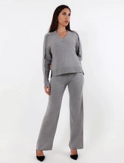 Cashmere Fringed V Neck Sweater, Grey