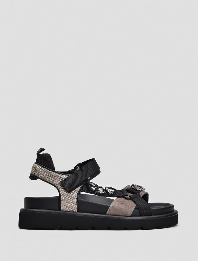 Casual Strappy Sandal with Jewels, Black