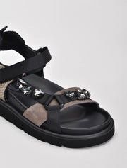Casual Strappy Sandal with Jewels, Black