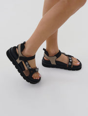 Casual Strappy Sandal with Jewels, Black