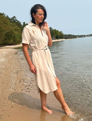 Chain Embroidered Dress, Beige
