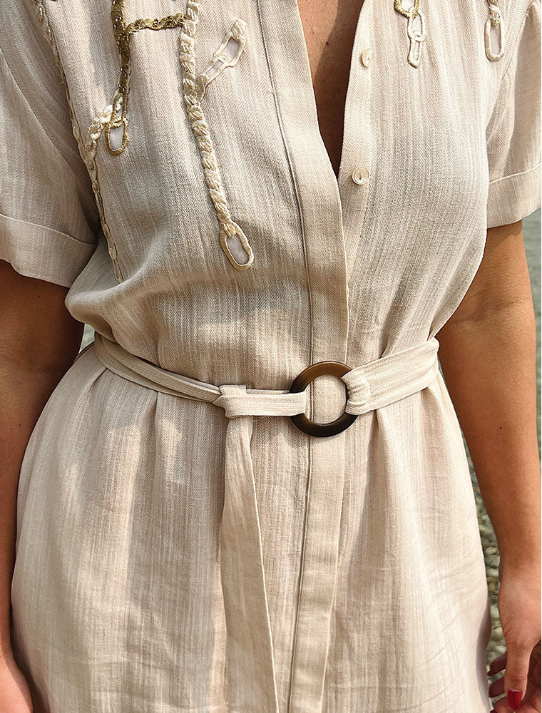 Chain Embroidered Dress, Beige