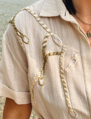 Chain Embroidered Dress, Beige