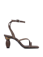Chevron-Woven Ankle Strap Sandals, Coffee