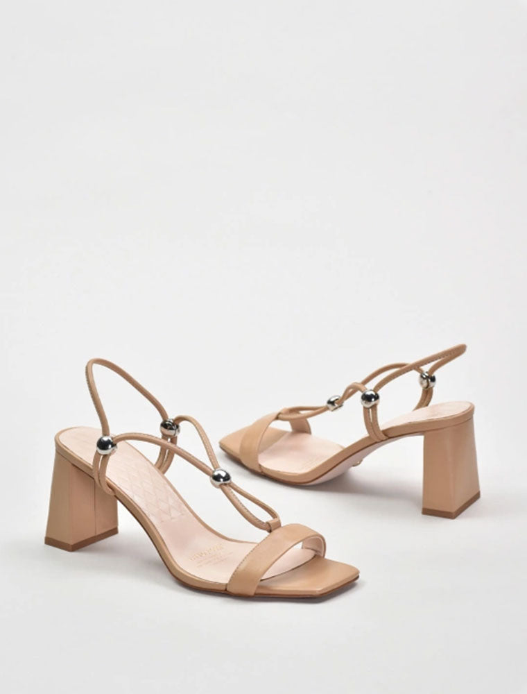 Strappy Sandals with Metal Closure Balls, Beige