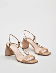 Strappy Sandals with Metal Closure Balls, Beige