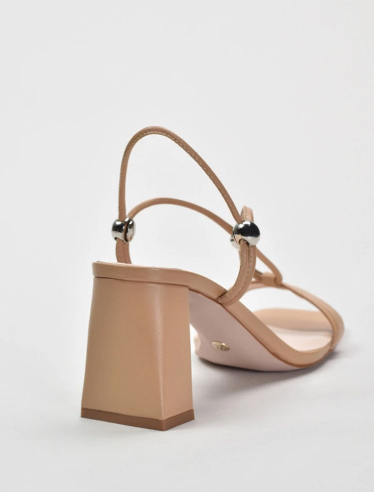 Strappy Sandals with Metal Closure Balls, Beige