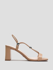 Strappy Sandals with Metal Closure Balls, Beige