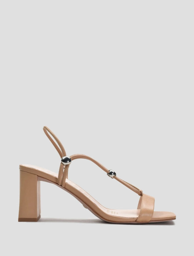 Strappy Sandals with Metal Closure Balls, Beige