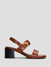 Leather Sandals with Faceted Gold Buckle, Cognac