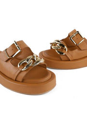 Chunky Chain Front Detail Sandals, Beige