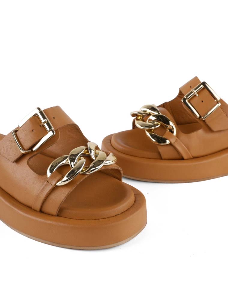 Chunky Chain Front Detail Sandals, Beige
