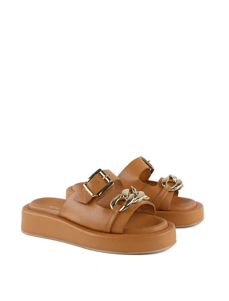 Chunky Chain Front Detail Sandals, Beige
