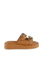 Chunky Chain Front Detail Sandals, Beige
