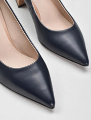 Classic Pumps with Geometrical Metal Heel, Dark Blue