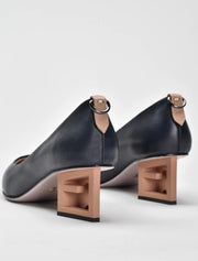 Classic Pumps with Geometrical Metal Heel, Dark Blue