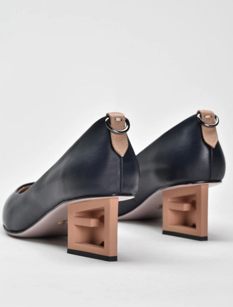 Classic Pumps with Geometrical Metal Heel, Dark Blue