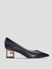 Classic Pumps with Geometrical Metal Heel, Dark Blue