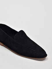 Classic Squared Toe Suede Loafers, Black