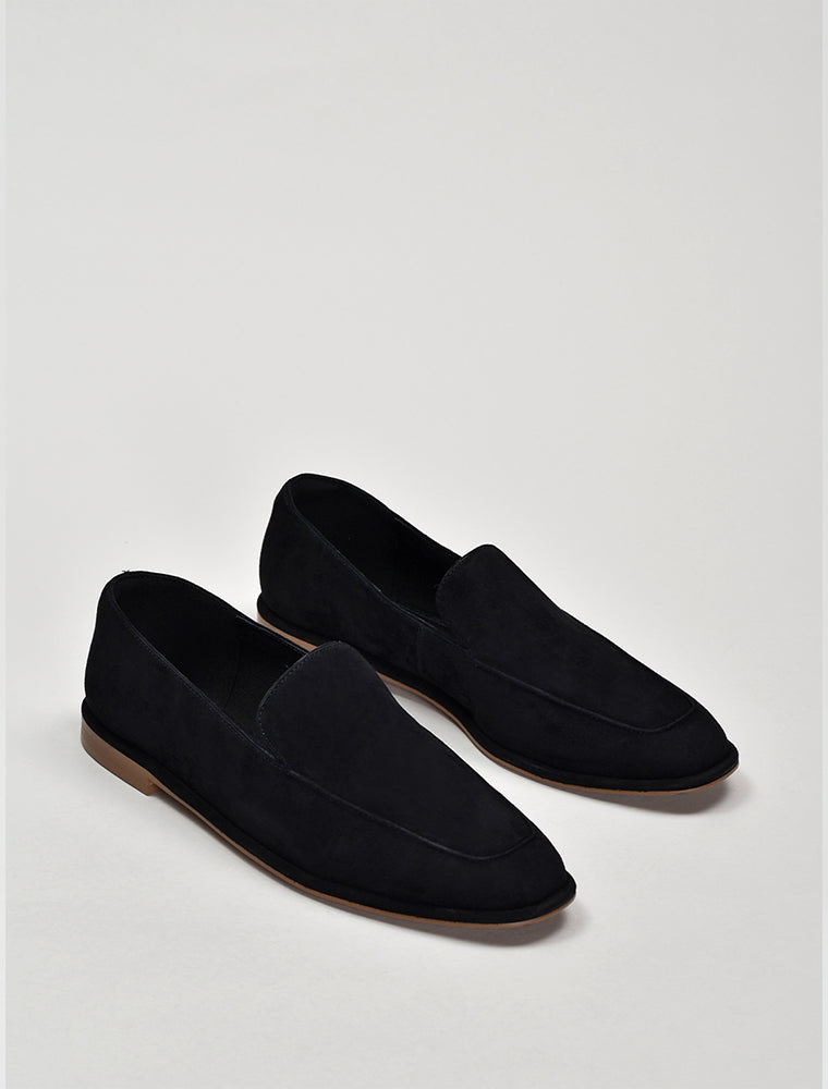 Classic Squared Toe Suede Loafers, Black