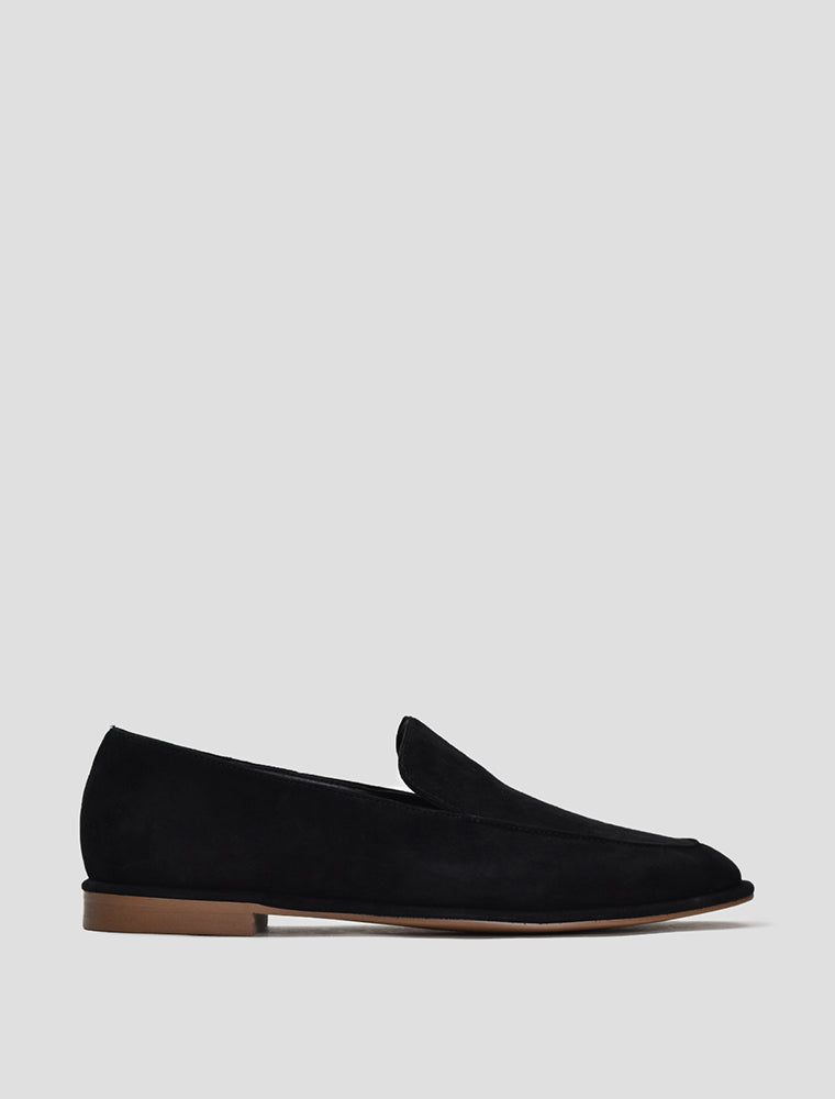 Classic Squared Toe Suede Loafers, Black