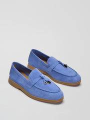 Classic Suede Loafers with Tassels, Sky Blue