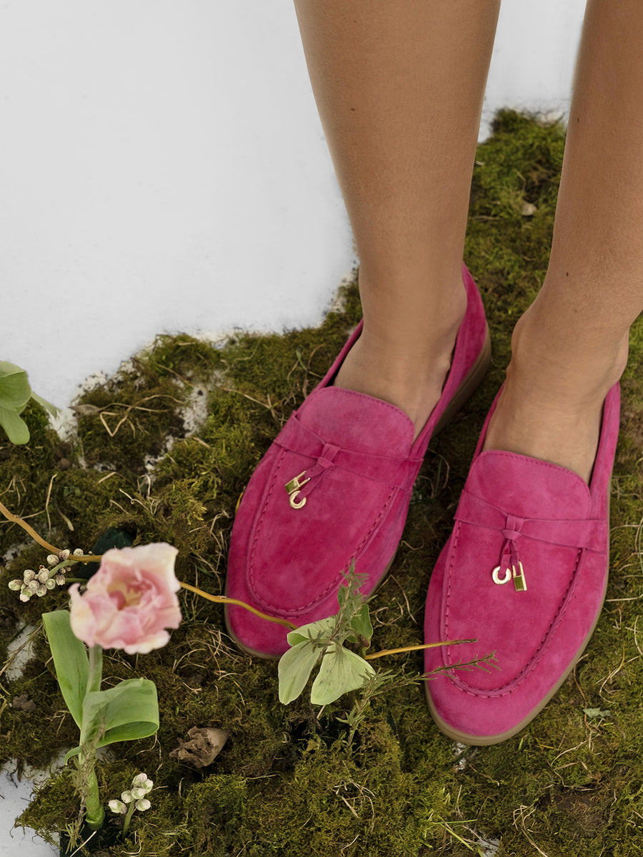Classic Suede Loafers with Tassels, Fuchsia