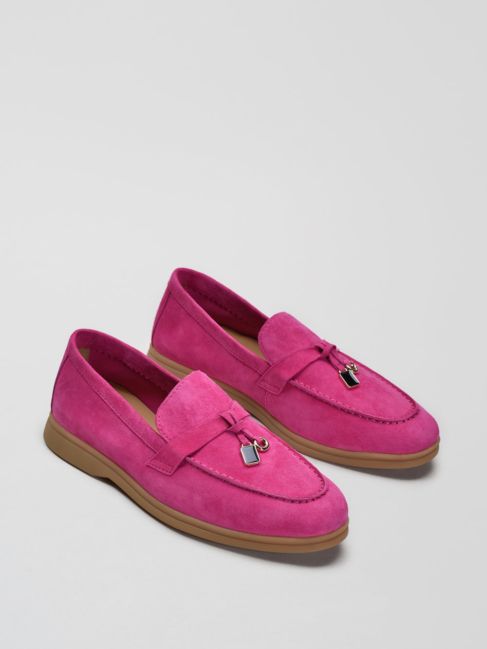 Classic Suede Loafers with Tassels, Fuchsia