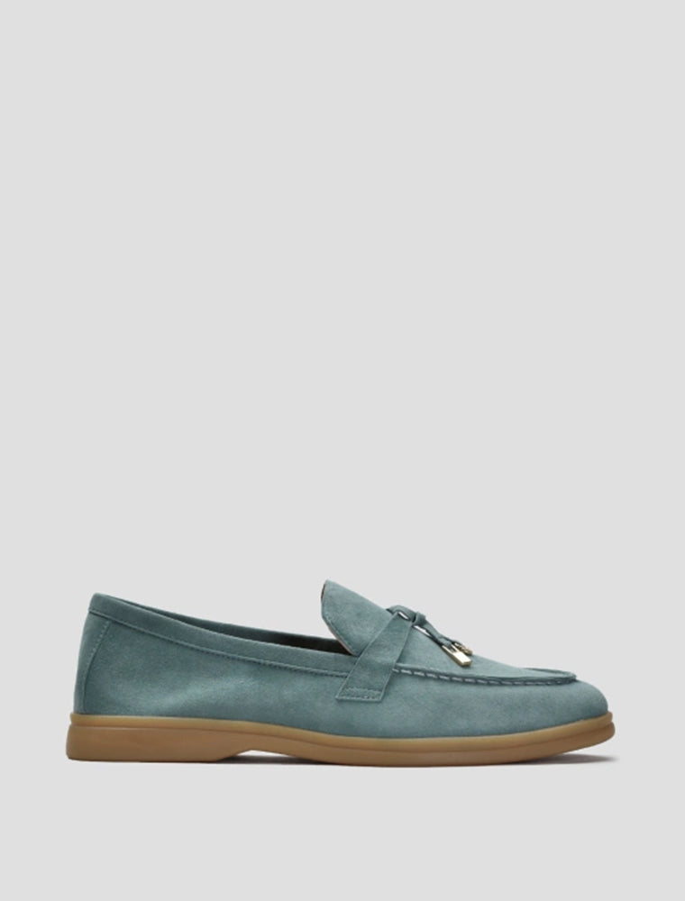Classic Suede Loafers with Tassels, Sea Foam Green