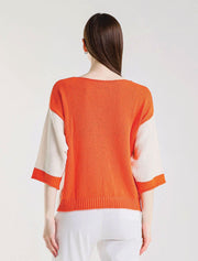 Color Contrast Front Pocket Sweater, Ivory/Orange