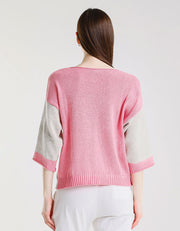 Color Contrast Front Pocket Sweater, Light Grey