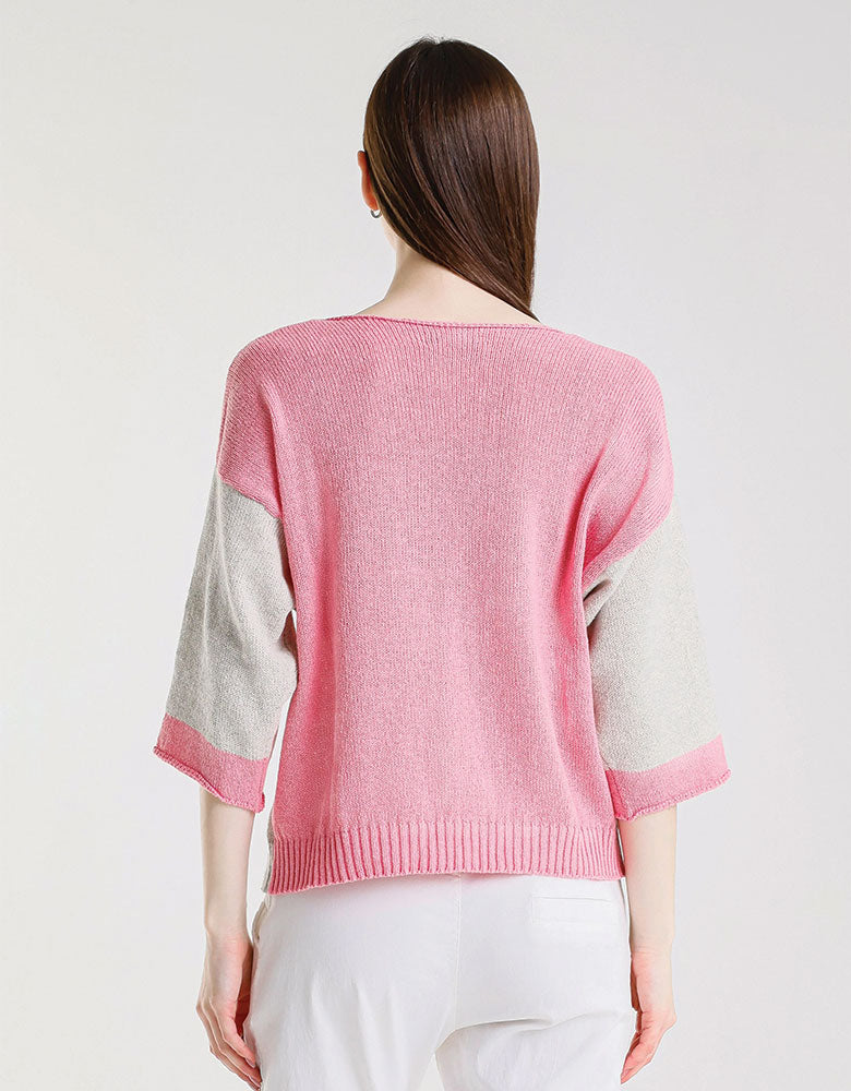 Color Contrast Front Pocket Sweater, Light Grey