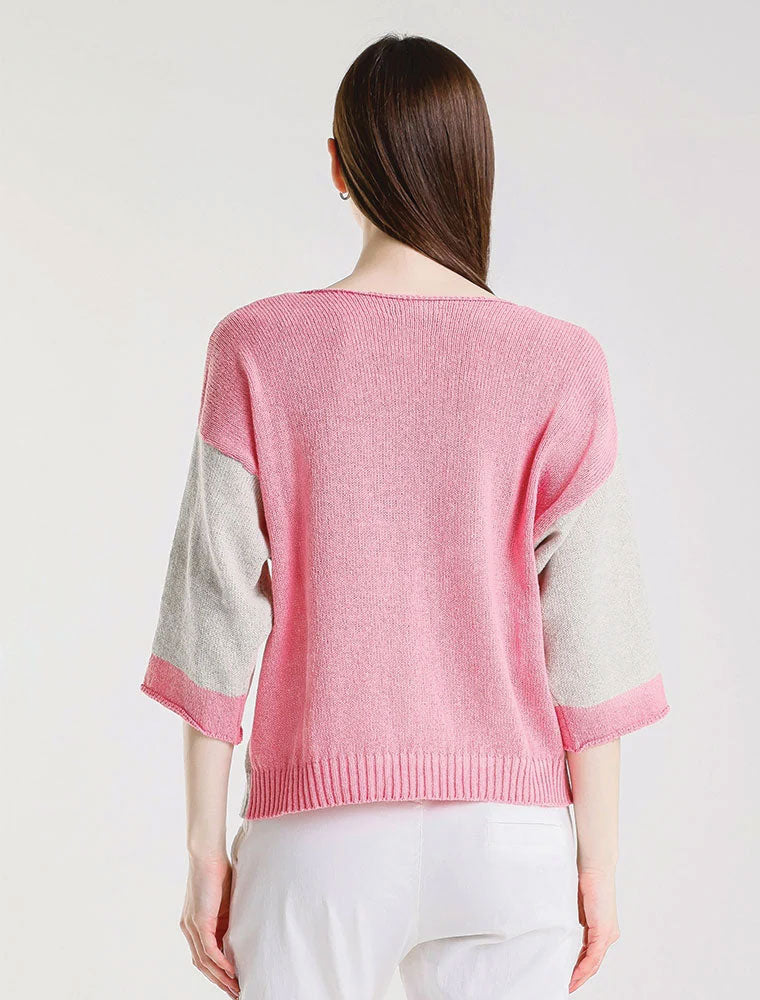 Color Contrast Front Pocket Sweater, Light Grey
