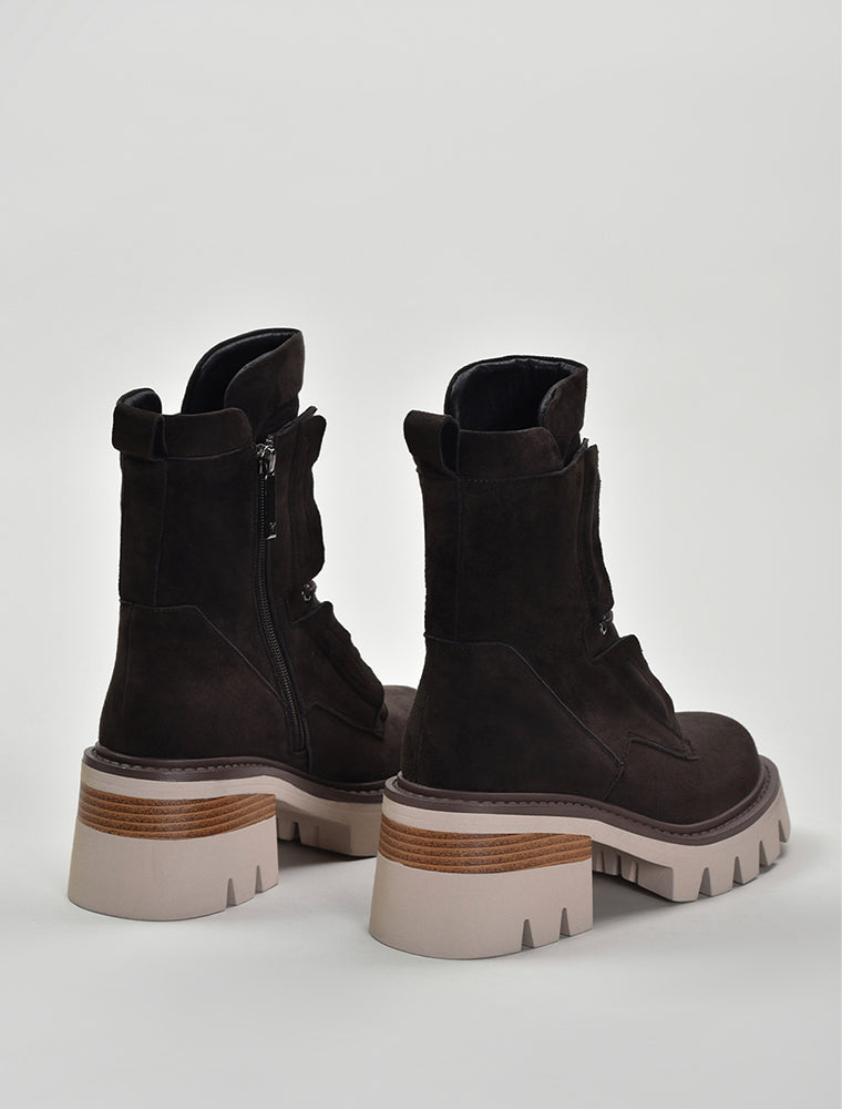 Combat Suede Boots, Brown