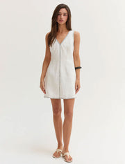 Contrast Stitching V-Neck Mini Dress, White