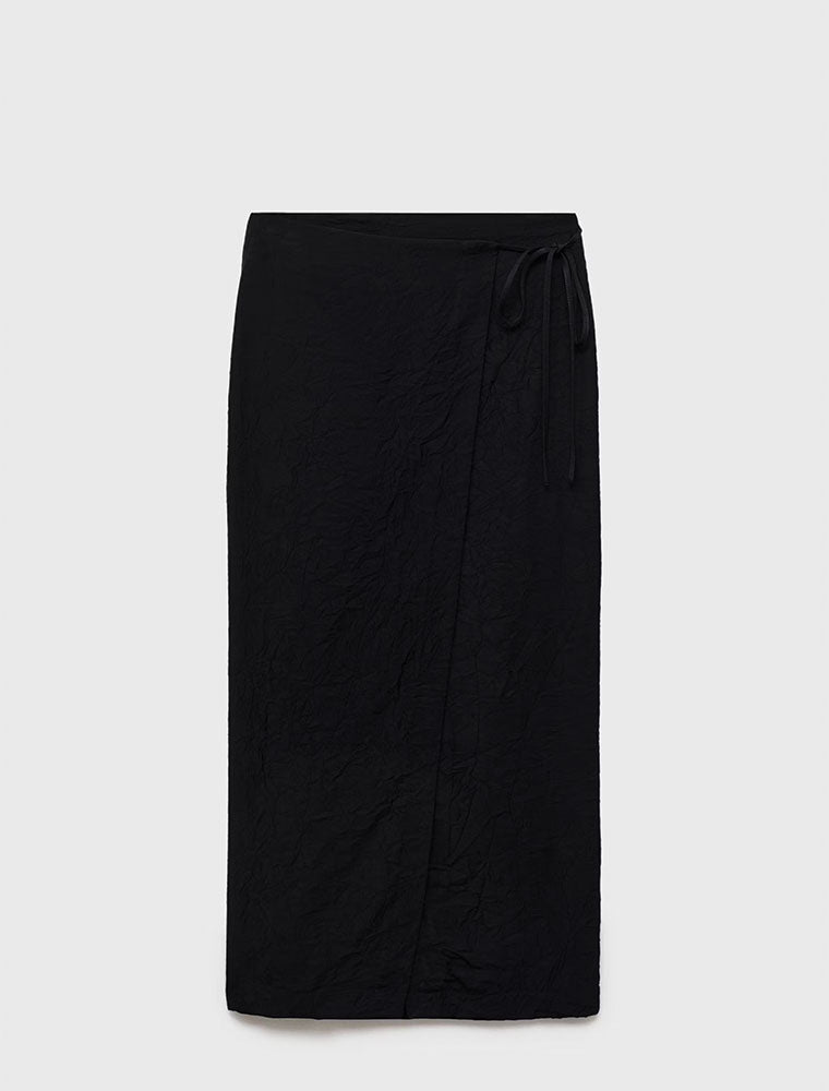 Creased Effect Wrap-up Skirt, Black