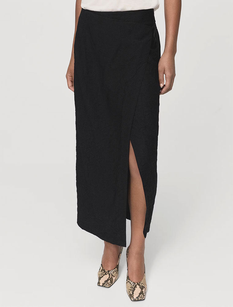 Creased Effect Wrap-up Skirt, Black