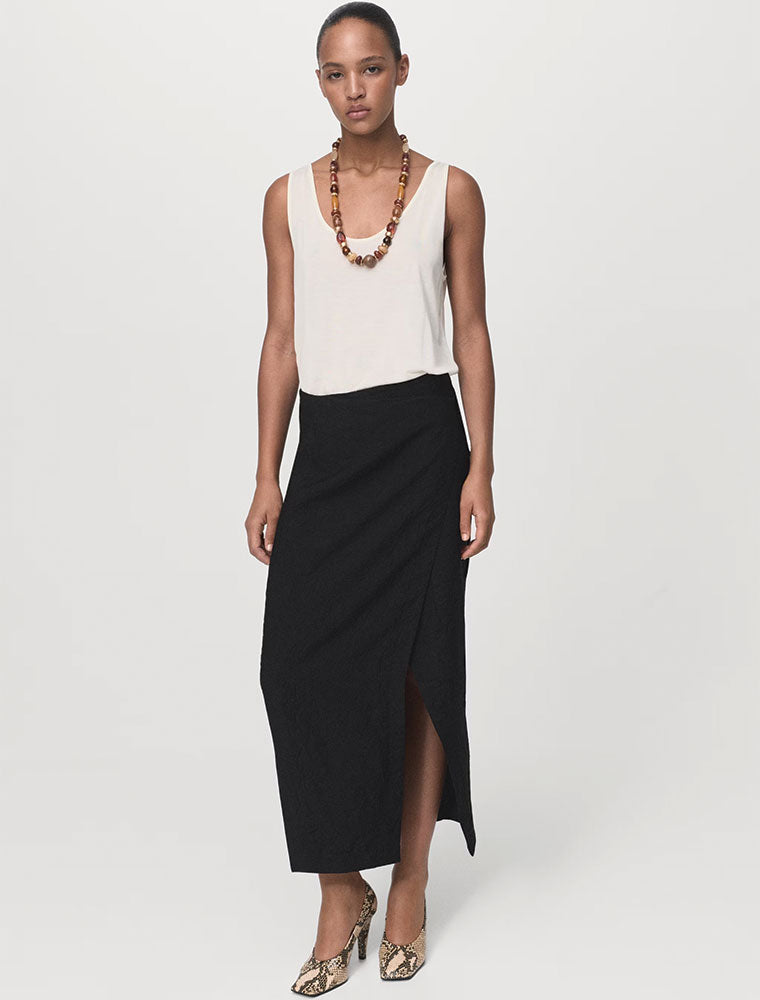 Creased Effect Wrap-up Skirt, Black